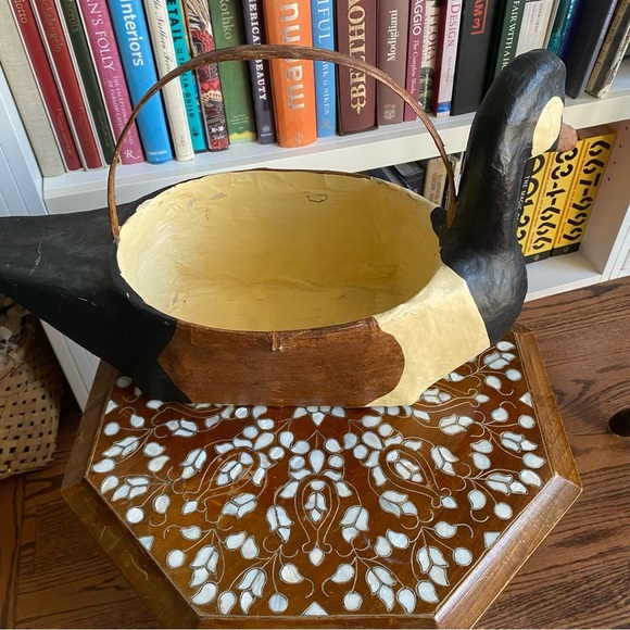 Vintage primitive papier-mâché duck-goose basket - Picture 3 of 9
